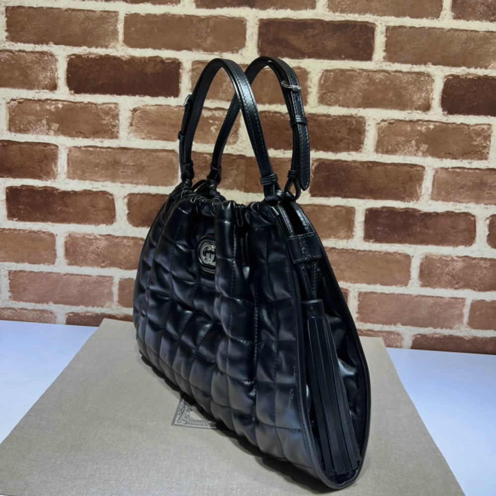 Gucci Deco medium tote bag in black leather 43*28*8cm Bags