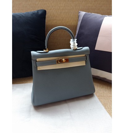 Hermes kelly bag 28cm - 32cm ligth blue togo leather