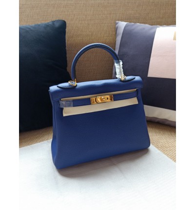 Hermes kelly bag 28cm - 32cm blue togo leather
