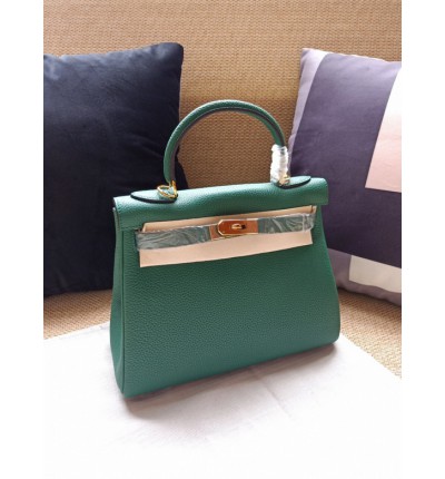 Hermes kelly bag 28cm - 32cm green togo leather
