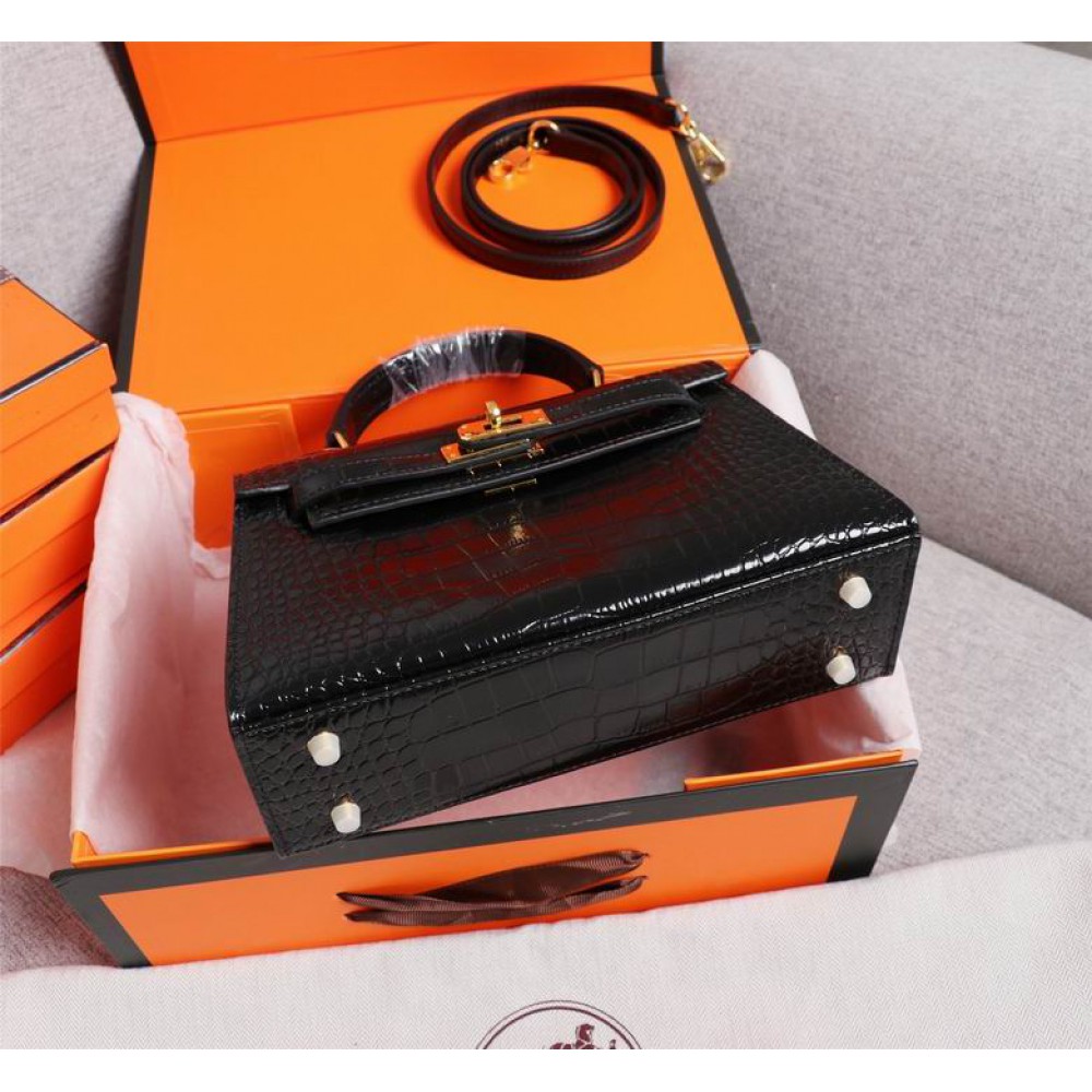 Hermes kelly bag 22cm croc effect leather Bags