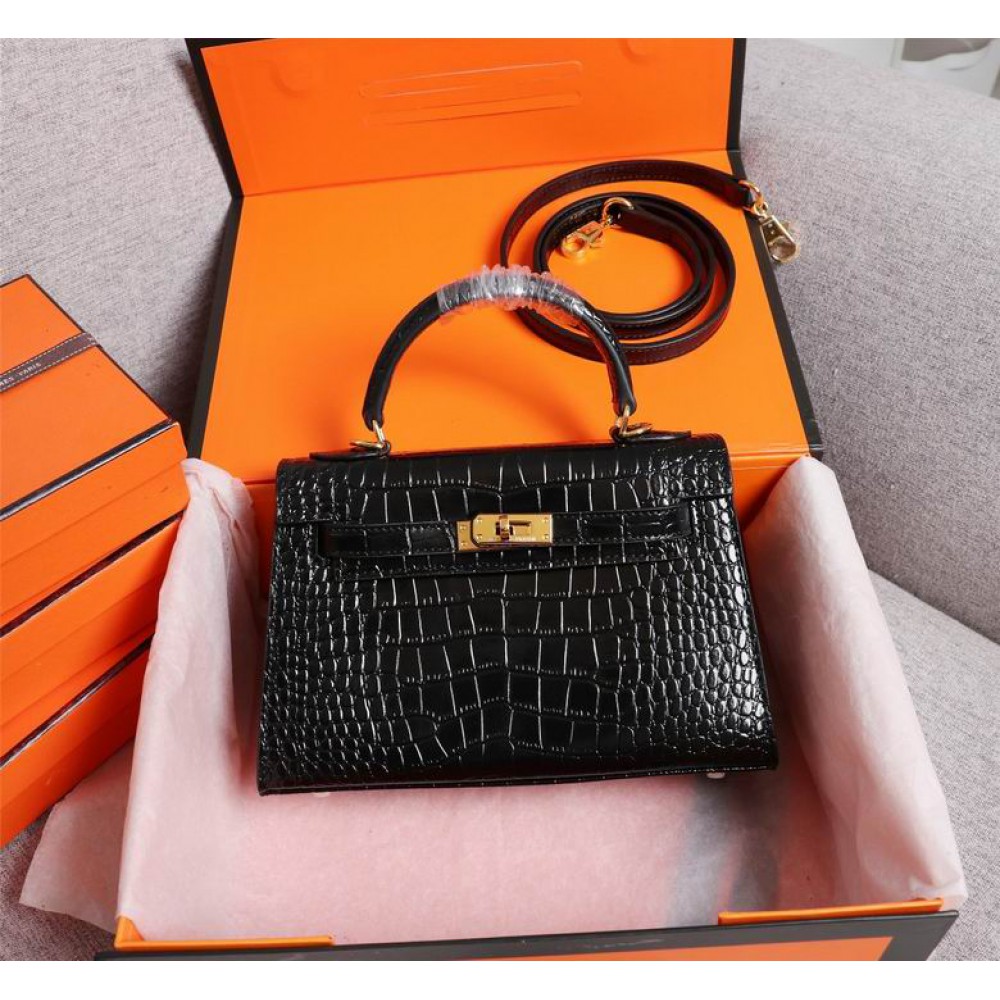 Hermes kelly bag 22cm croc effect leather Bags