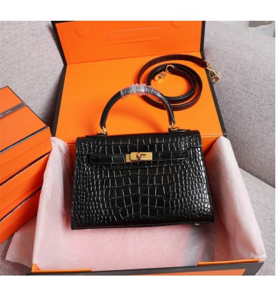 Hermes kelly bag 22cm croc effect leather