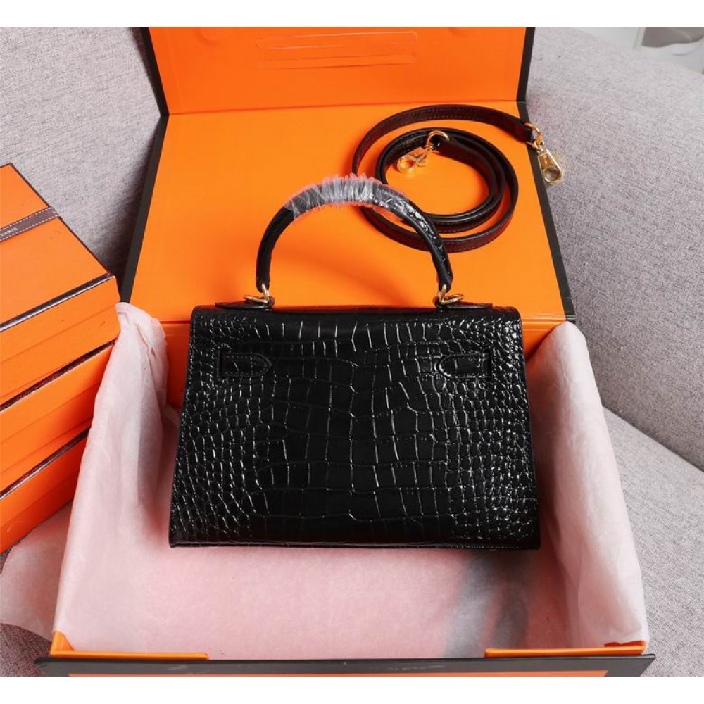 Hermes kelly bag 22cm croc effect leather Bags