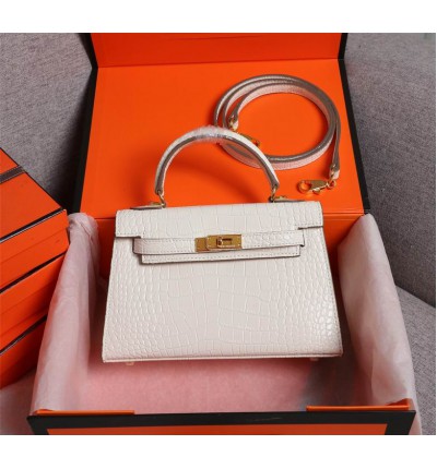 Hermes kelly bag 22cm croc effect leather