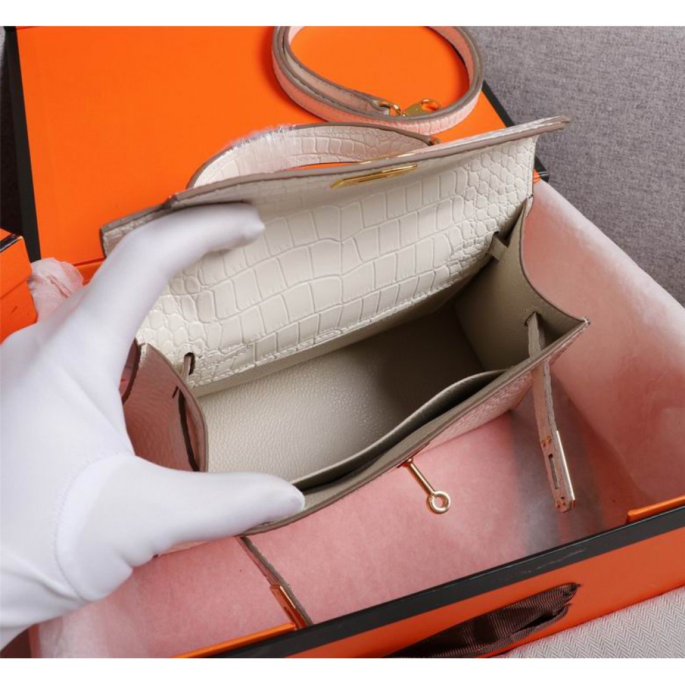 Hermes kelly bag 22cm croc effect leather Bags