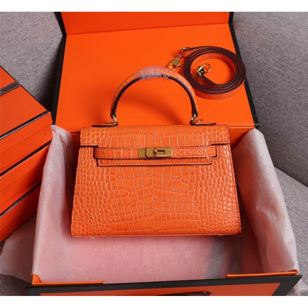 Hermes kelly bag 22cm croc effect leather Bags