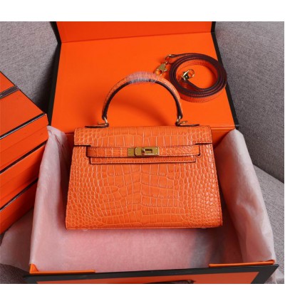 Hermes kelly bag 22cm croc effect leather