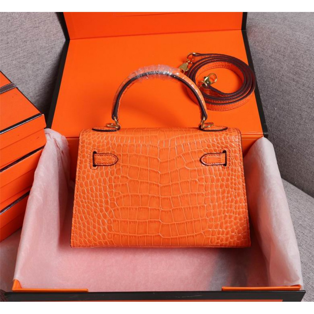 Hermes kelly bag 22cm croc effect leather Bags