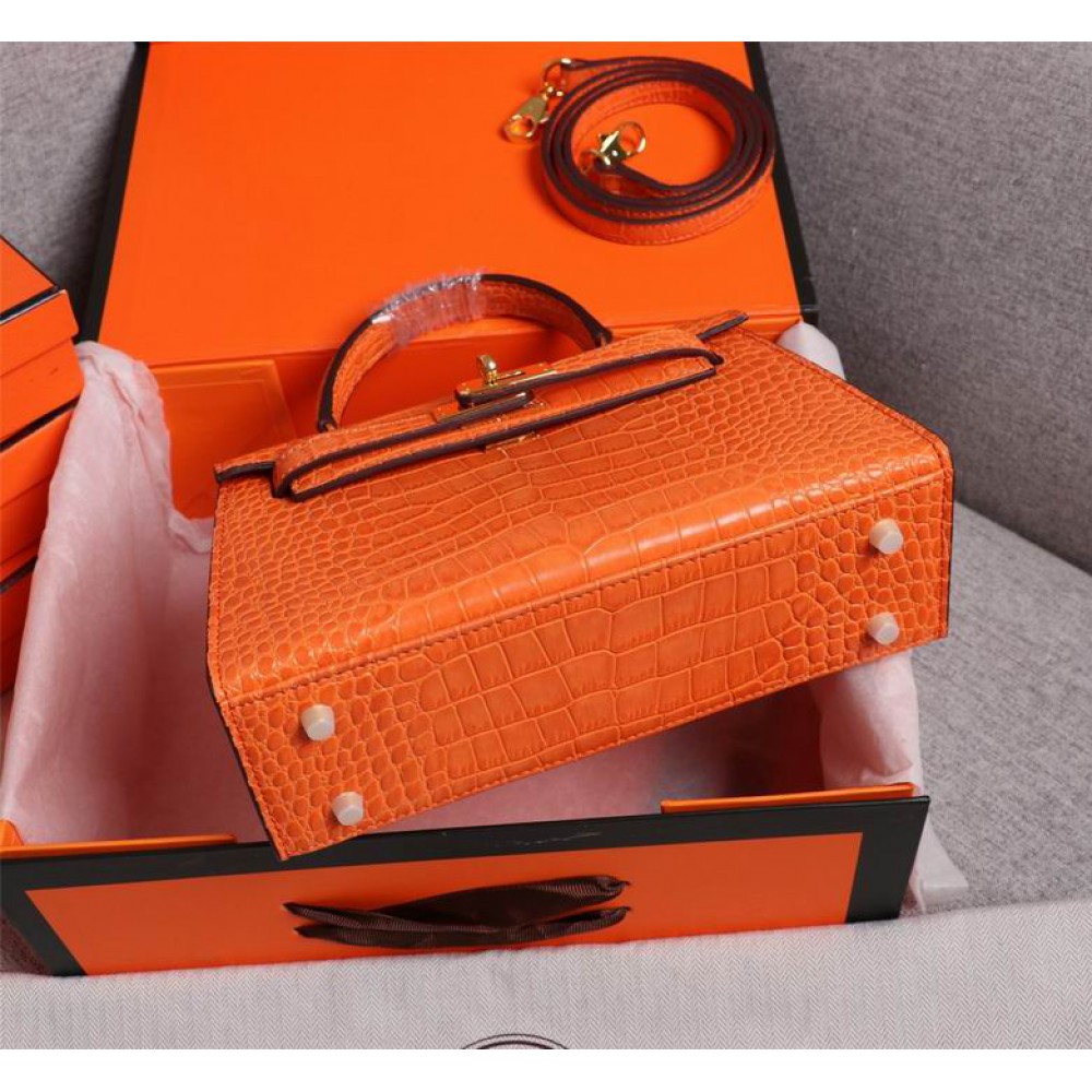 Hermes kelly bag 22cm croc effect leather Bags