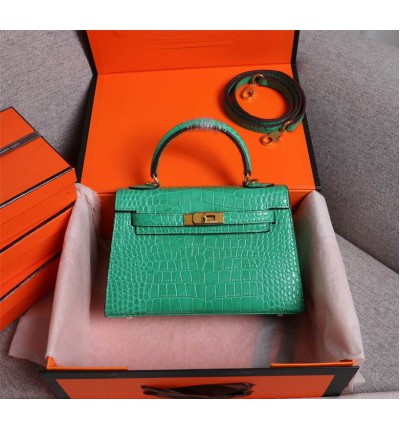 Hermes kelly bag 22cm croc effect leather