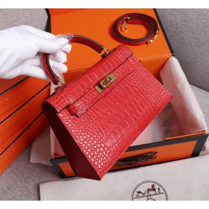 Hermes kelly bag 22cm croc effect leather Bags