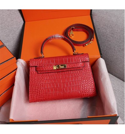 Hermes kelly bag 22cm croc effect leather
