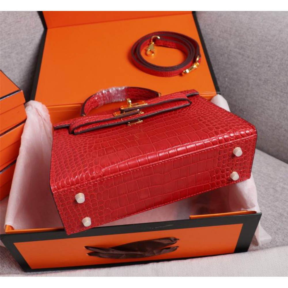 Hermes kelly bag 22cm croc effect leather Bags
