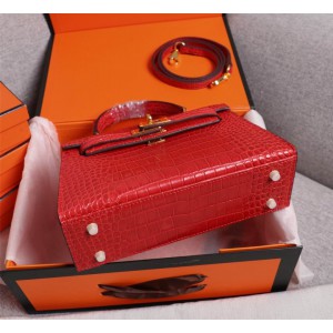Hermes kelly bag 22cm croc effect leather Bags