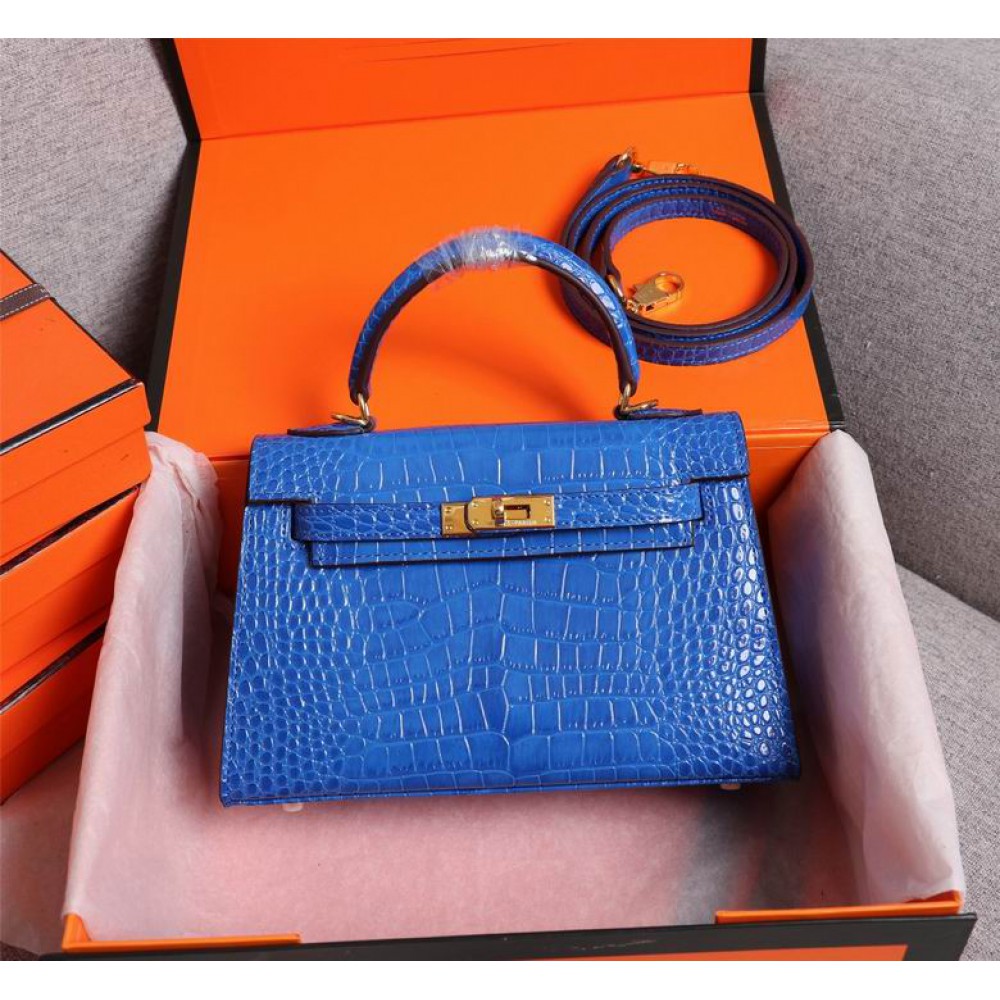 Hermes kelly bag 22cm croc effect leather Bags