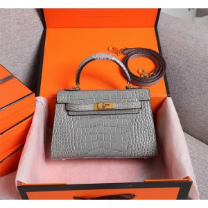 Hermes kelly bag 22cm croc effect leather Bags