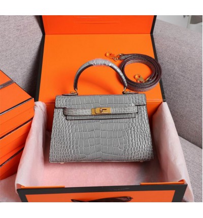 Hermes kelly bag 22cm croc effect leather