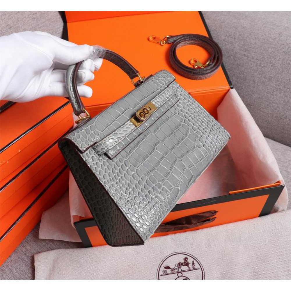 Hermes kelly bag 22cm croc effect leather Bags