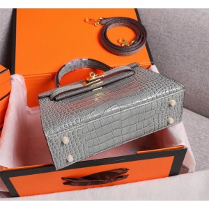Hermes kelly bag 22cm croc effect leather Bags