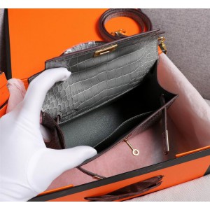 Hermes kelly bag 22cm croc effect leather Bags