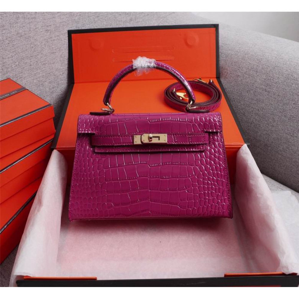 Hermes kelly bag 22cm croc effect leather Bags