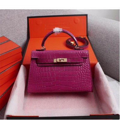 Hermes kelly bag 22cm croc effect leather
