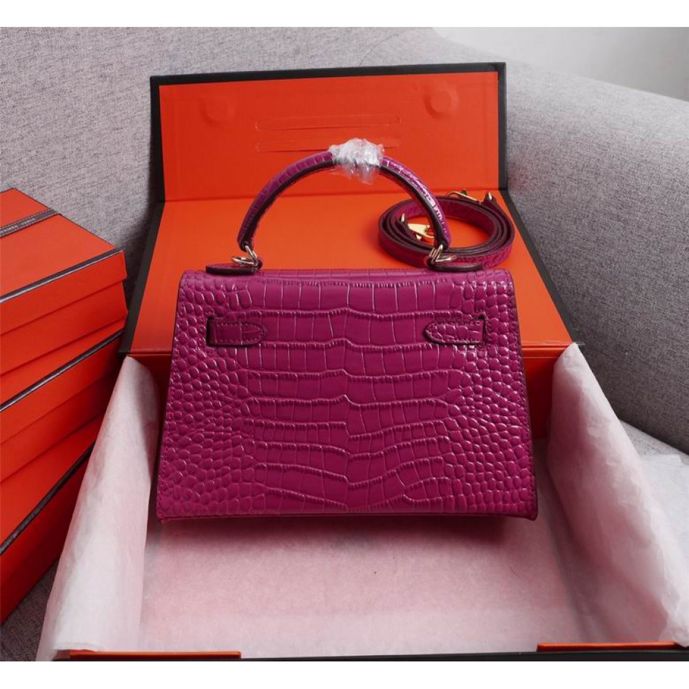 Hermes kelly bag 22cm croc effect leather Bags