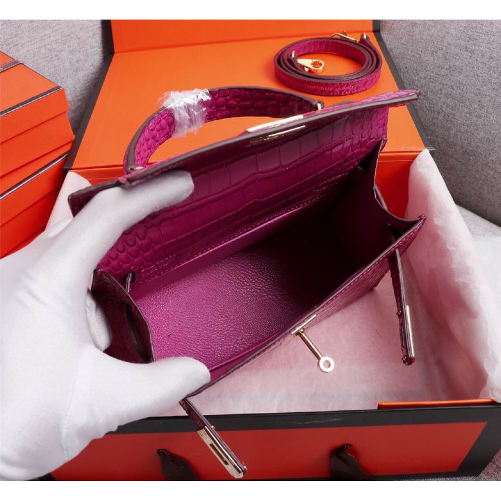 Hermes kelly bag 22cm croc effect leather Bags