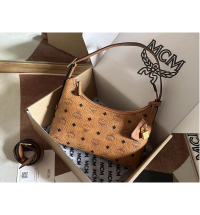 Mcm aren hobo in visetos cognac color 9.5x26x19cm