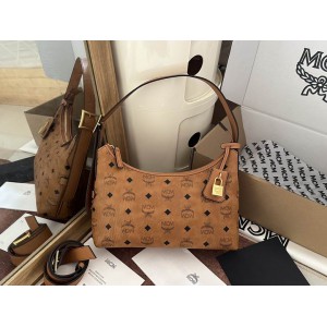 Mcm aren hobo in visetos cognac color 9.5x26x19cm Bags