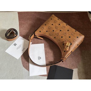 Mcm aren hobo in visetos cognac color 9.5x26x19cm Bags