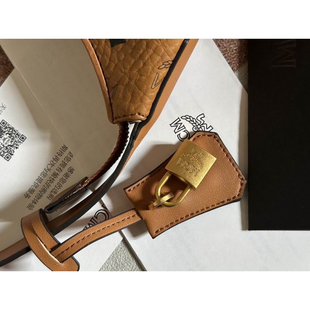 Mcm aren hobo in visetos cognac color 9.5x26x19cm Bags