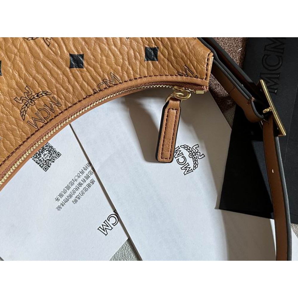 Mcm aren hobo in visetos cognac color 9.5x26x19cm Bags