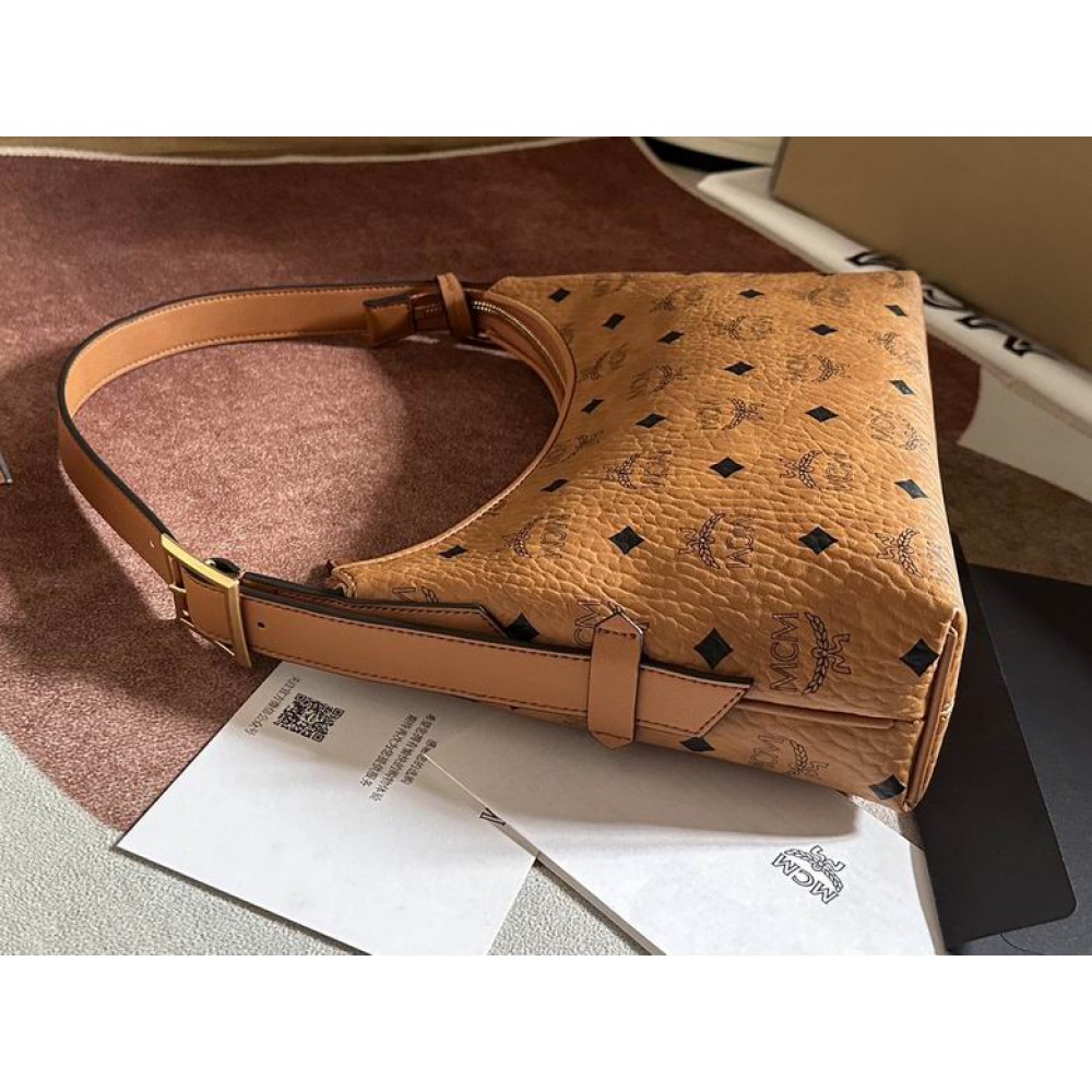 Mcm aren hobo in visetos cognac color 9.5x26x19cm Bags