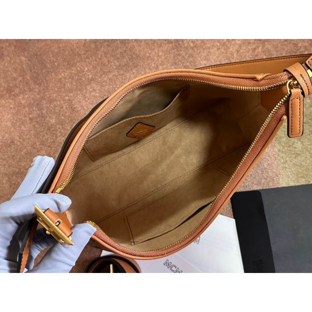 Mcm aren hobo in visetos cognac color 9.5x26x19cm Bags