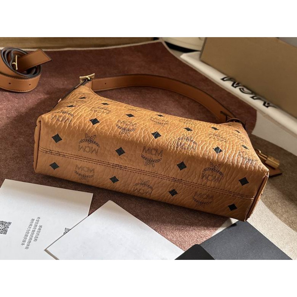Mcm aren hobo in visetos cognac color 9.5x26x19cm Bags