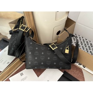Mcm aren hobo in visetos BLACK color 9.5x26x19cm Bags