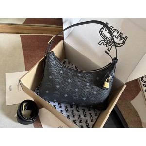 Mcm aren hobo in visetos BLACK color 9.5x26x19cm Bags