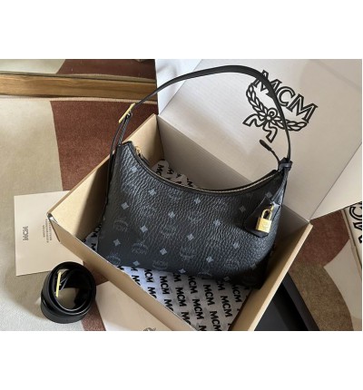 Mcm aren hobo in visetos BLACK color 9.5x26x19cm