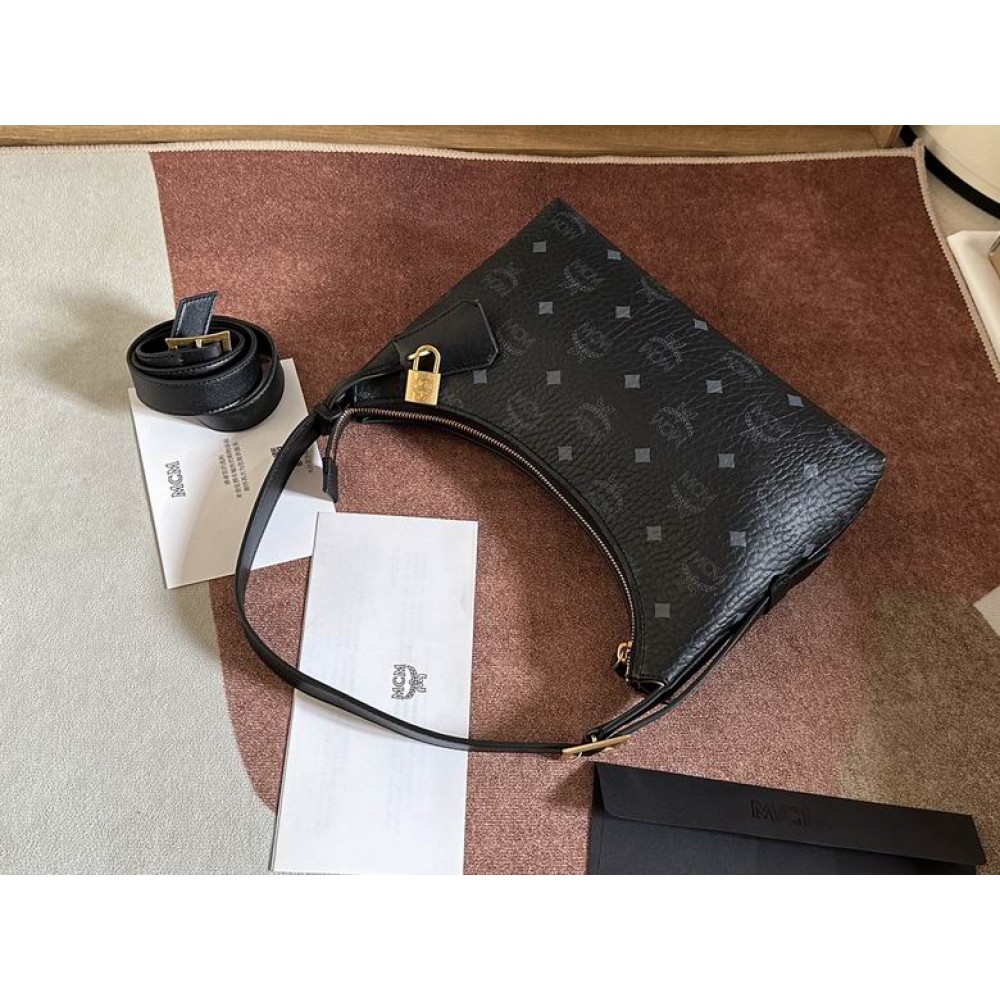 Mcm aren hobo in visetos BLACK color 9.5x26x19cm Bags