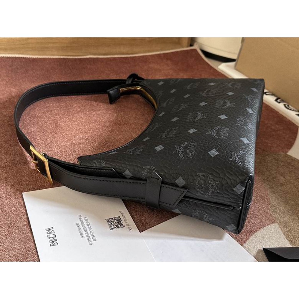 Mcm aren hobo in visetos BLACK color 9.5x26x19cm Bags