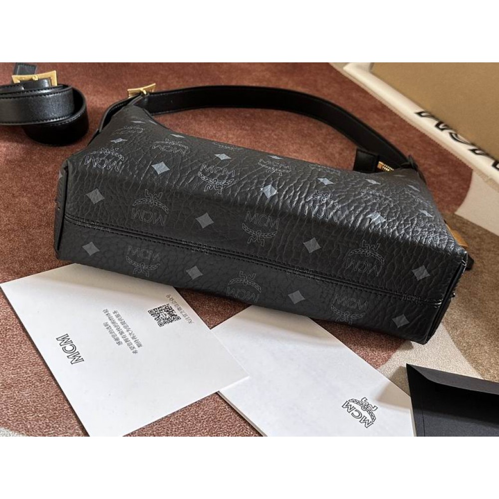 Mcm aren hobo in visetos BLACK color 9.5x26x19cm Bags