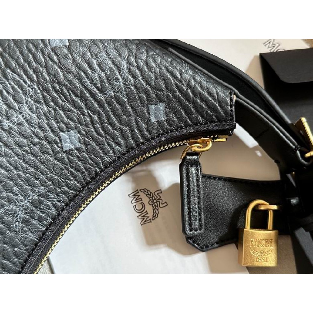 Mcm aren hobo in visetos BLACK color 9.5x26x19cm Bags