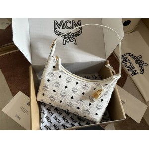Mcm aren hobo in visetos WHITE color 9.5x26x19cm Bags