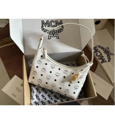 Mcm aren hobo in visetos WHITE color 9.5x26x19cm