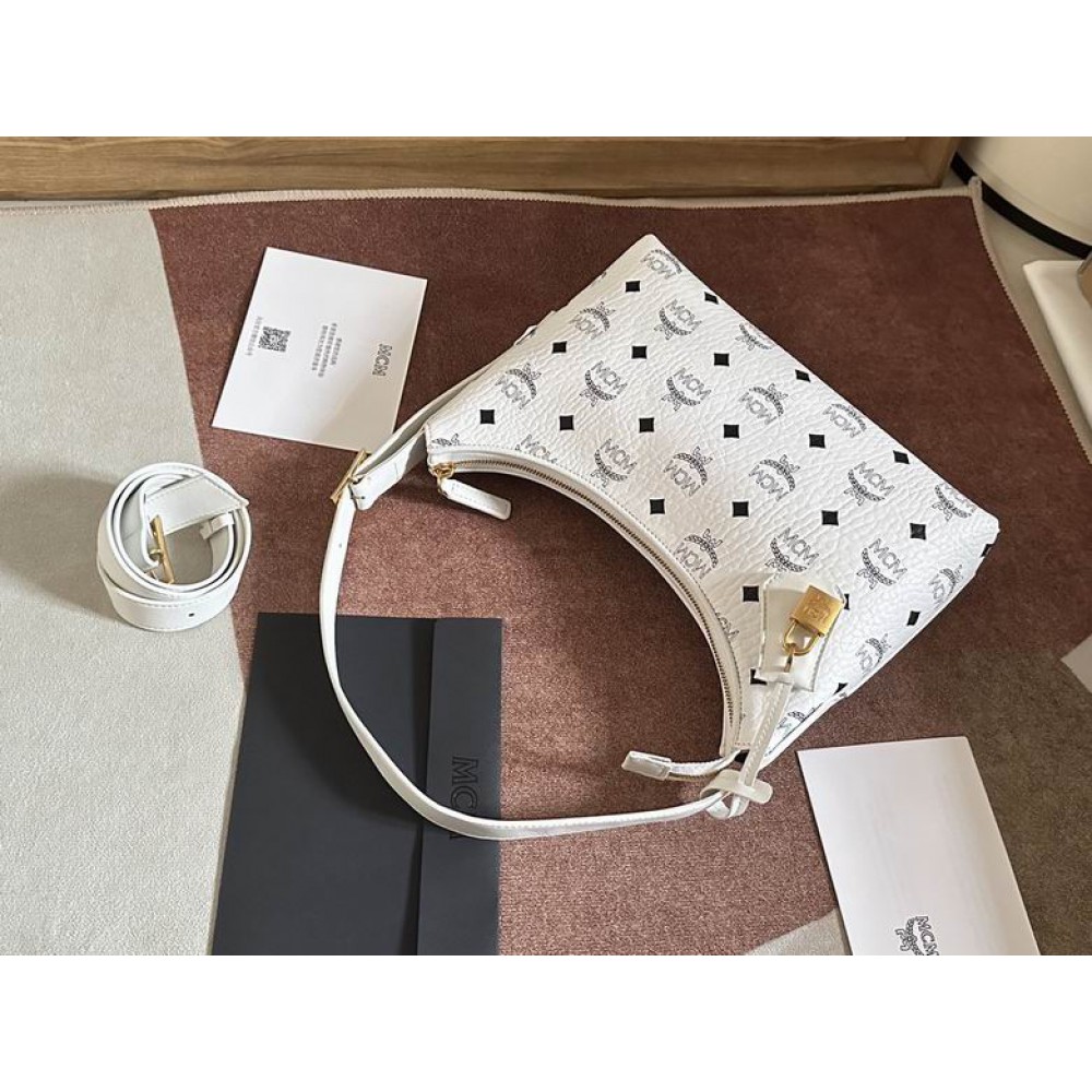 Mcm aren hobo in visetos WHITE color 9.5x26x19cm Bags