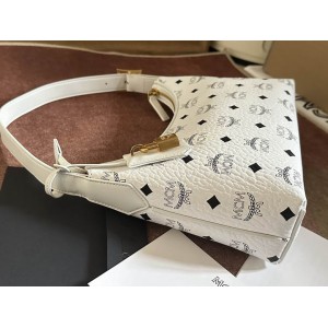Mcm aren hobo in visetos WHITE color 9.5x26x19cm Bags