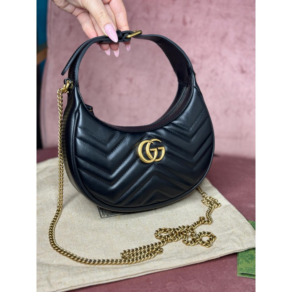 gucci marmont half moon 21x11x5 black leather Shoes