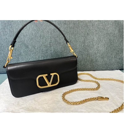 Valentino loco shoulder bag 27x13 black leather 100%